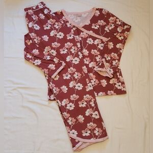 Garnet Hill Pink and White Floral Pajama Set